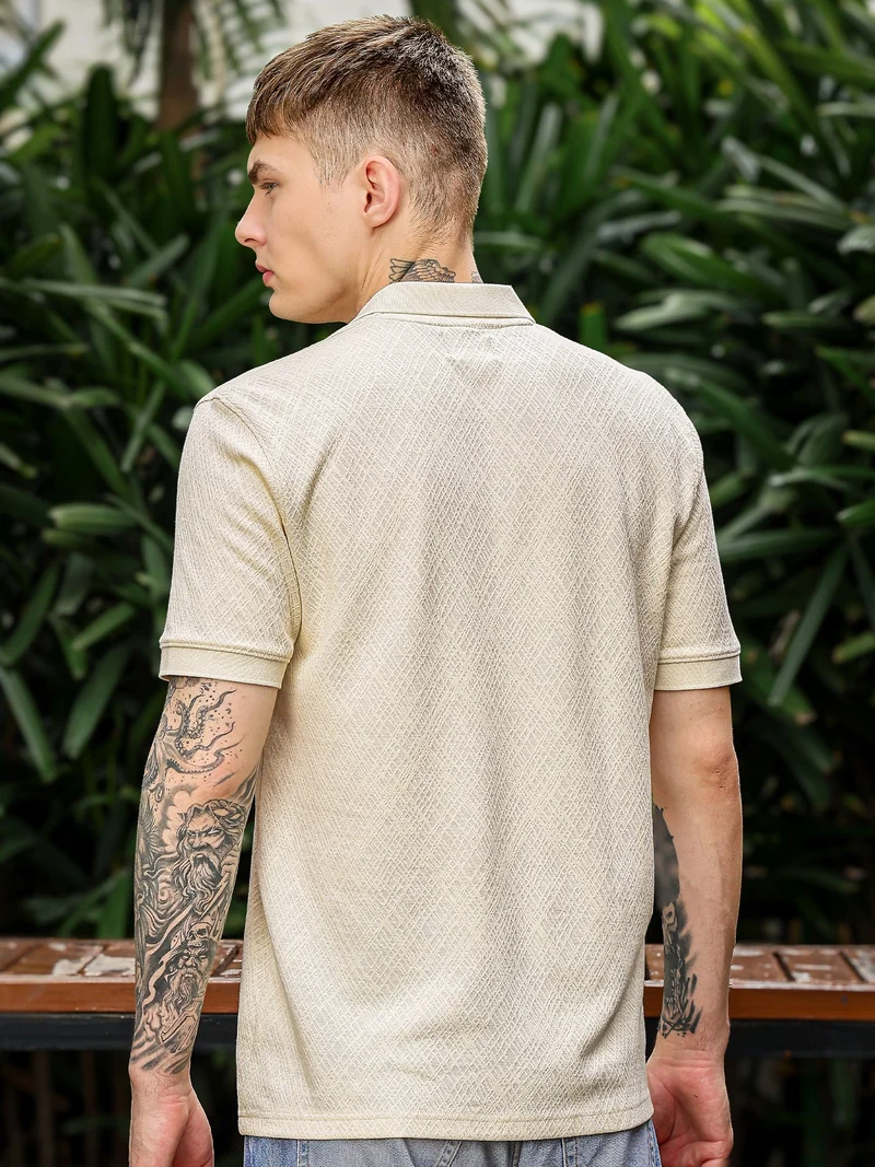 Maniac  Maniac Mens puff printed round neck half sleeve cream and dark grey cotton tshirt for Men | Best Price UAE